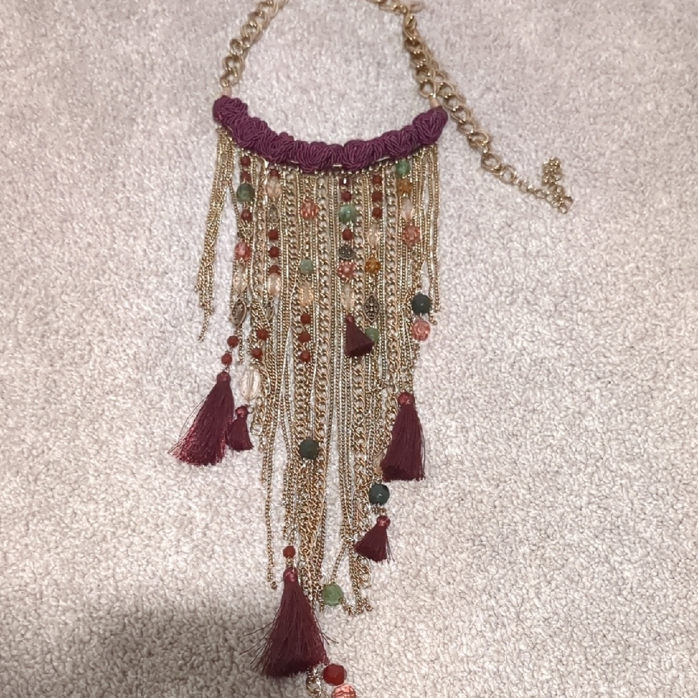 Chico's Elegant Gold and Purple Tassel Necklace